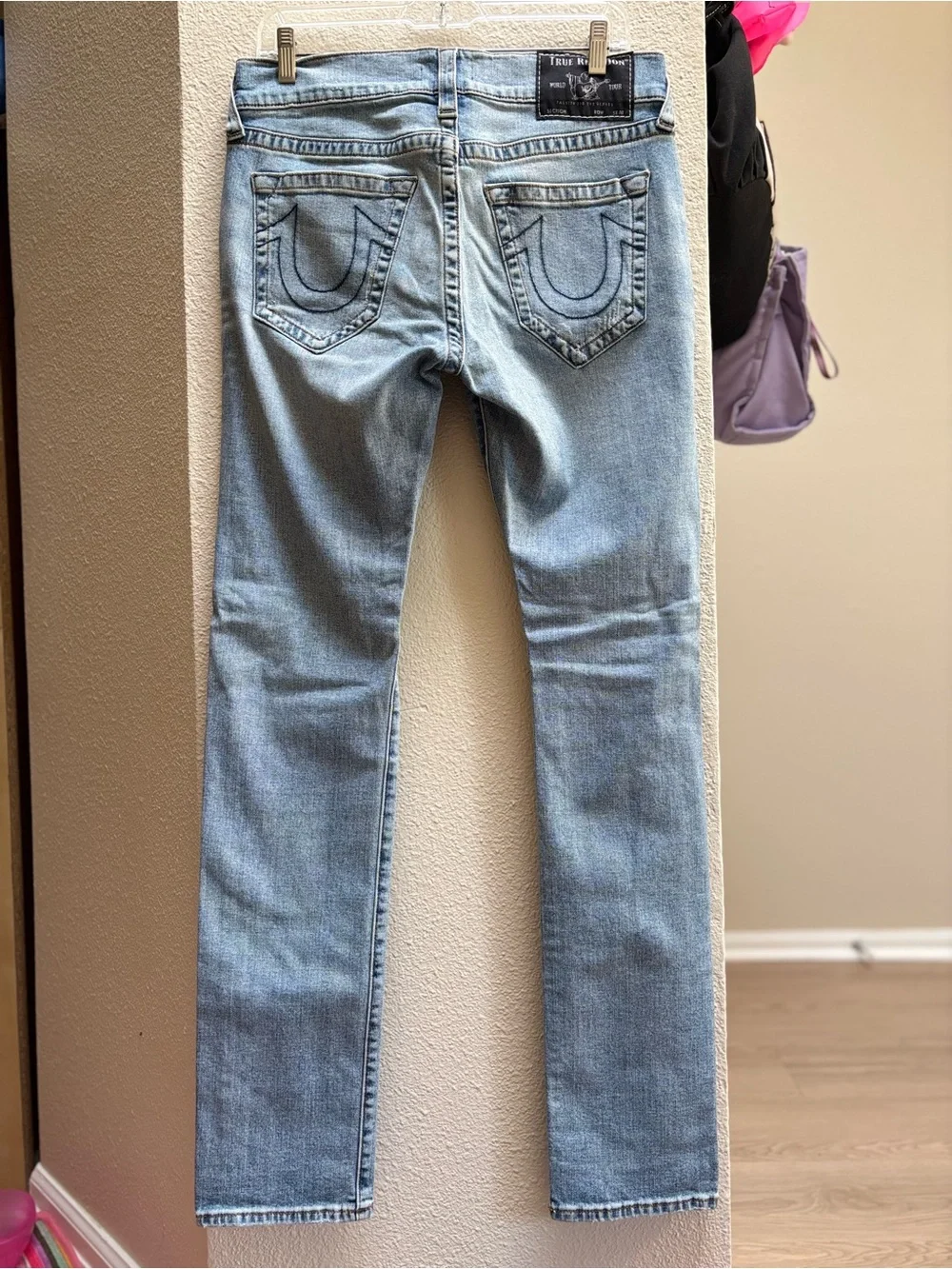 True Religion Light Blue Denim Jeans with Signature Horseshoe Pocket
